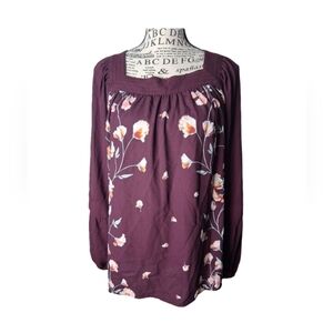 Lauren Conrad Medium Floral Top Long Sleeve Purple Good Condition